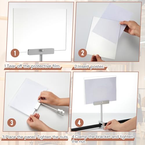 FoldTier 6 Set 5.5 x 7 Inch Clothing Rack Sign Holder Aluminum Alloy Retail Sign Holder with Clamp Acrylic Frame for Retail Stores Price Card Display(Silver) - color: Silver