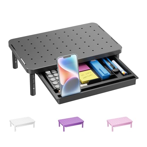 WALI Computer Monitor Stand with Storage, Desk Monitor Riser 3 Height Adjustable, Laptop Riser with Airflow Vents, Desk Organizer for Computer, Laptop, Printer (PTT002-B), 1 Pack, Black - color: Black, size: 14.6" * 9.3" with Drawer