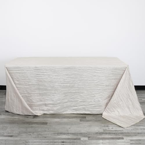 YOUR CHAIR COVERS - 90 x 132 Inch 6 ft Ivory Rectangular Crinkle Taffeta Tablecloth – Elegant Table Linen for Rectangular Tables, Weddings & Events - color: Ivory, size: 132" x 90" (Rectangular)