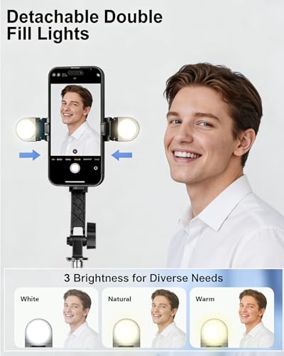 71" Phone Tripod Selfie Stick with Light, Cell Phone Tripod Stand with Wireless Remote Compatible with iPhone and Android Phone - style: Tripod with Light