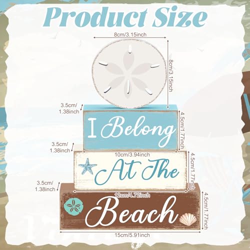 GlikCeil 4 Pcs Summer Sand Dollars Wooden Table Decorations Centerpieces Blocks Sand Dollars Summer Beach Tiered Tray Table Top Sign Decor for Office Dining Room Mantle Home Wood Party Supplies - style: Beach