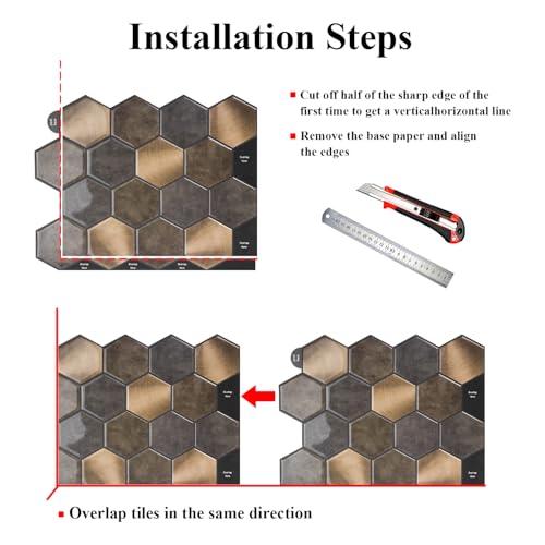 Peel and Stick Backsplash for Kitchen, New Upgrade Premium Hexagon Tile, Brown, Aluminum and PVC Composite Material, 10 Sheets 11.5" x 10" - color: Brown