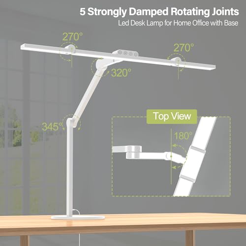 Micomlan Led Desk Lamp with Atmosphere Lighting, Rotatable Tall Architect Desk Lamp for Home Office with Swing Arm, 24W Bright Auto Dimming Adjustable Computer Light with Base for Table - color: White