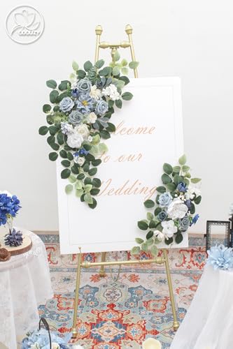 Odouzy Pack of 2 Wedding Arch, Artificial Flowers, Wedding Decor，Flower Garland Be Suited to Banquet, Party, Reception Entrance Welcome Sign and Background Decoration (Blue) - color: Blue