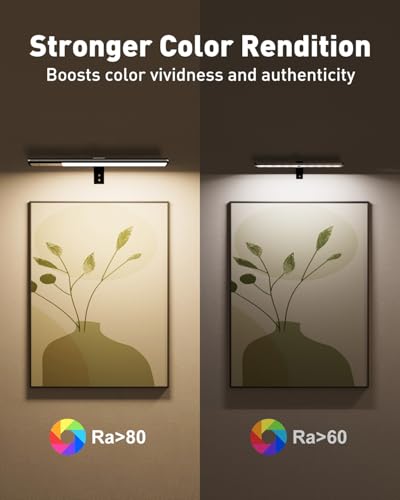 Diomart Picture Lights for Wall, 12'' Dimmable Remote LED Art Light with 15 Color Temps, USB-C Rechargeable Battery Picture Light Wireless, Timer, for Paintings, Canvas, Photos, Bedroom（Black） ﻿