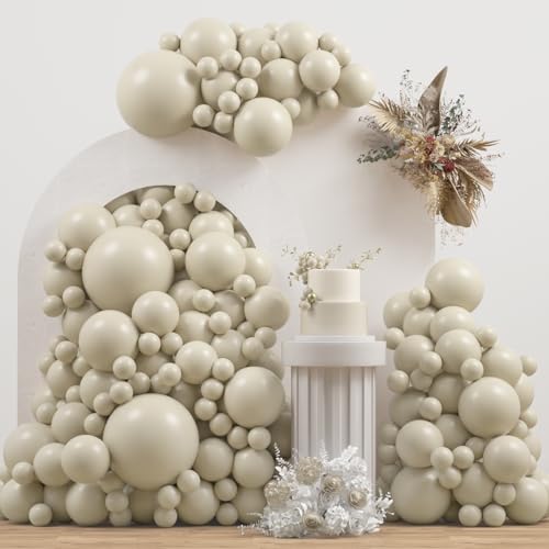 Double Stuffed White Sand balloons Different Size 115Pcs 5/10/12/18 Inch Sand White Balloon Garland Arch kit for Birthday Wedding Baby Shower Bridal Shower Neutral Party Decorations - color: White Sand