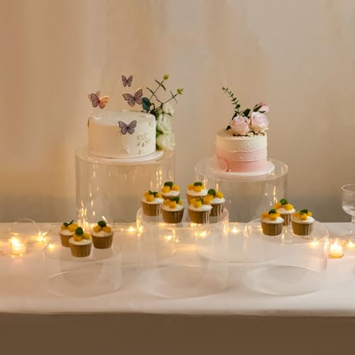Efavormart Set of 5 Clear Acrylic Cake Stands, Round Cylinder Design Transparent Display Risers for Weddings and Parties, Multi-Sizes 8.5", 9", 10", 11", and 12" Round Diameter - color: Clear, size: 8.5", 9", 10", 11", 12"