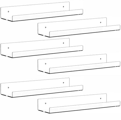 6 Pack Clear Acrylic Shelves for Wall with Adhesive,15 Inch No Drill Floating Shelves for Bathroom,Bedroom,Renter Friendly,Kids Room Bookshelf,Wall Display Shelf for Lego,Funko Pop,Figurine,Perfume - size: 15 Inch - 6 Pack
