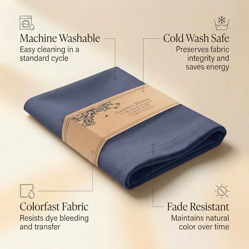 ACCENTHOME Accent Home 100% Cotton Napkins, Delicate Cloth Napkins for Dinners, Parties and Weddings，18 x 18 Inch Set of 12 - Navy - color: 09 - Navy - Twill, size: 18"x18" - Pack of 12