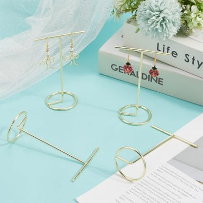 SUNNYCLUE 4Pcs T Shaped Jewelry Stand Necklace Stand Holder Earring Display Organizer Light Gold Jewelry Towers Bangles Rings Earrings Watch Hanging Organizers for Selling Home Storage Show Photo