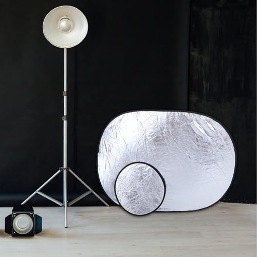 DOITOOL 2pcs Foldable Light Reflector Photography Soft Diffuser Board, Portable Collapsible Silver White Lighting Reflective Panel for Studio and Outdoor Photo Shoots