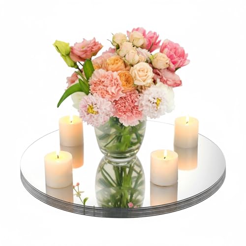 Amyhill 8 Pcs Round Mirrors for Centerpieces Table Decorations Acrylic Circle Mirrors Tray Candle Plates for Wedding Baby Shower Birthday Party Bulk Supplies(14 Inch) - size: 14 Inch