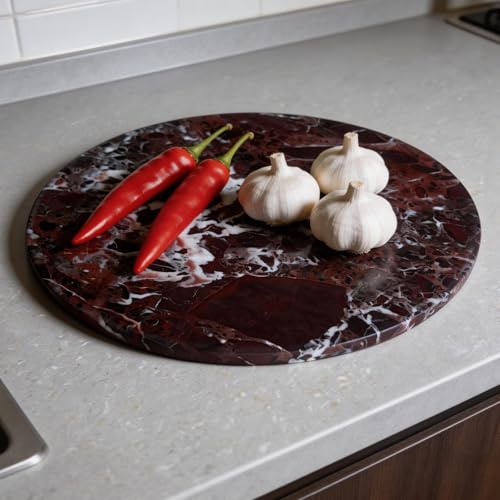 Natural Round Marble Tray Glossy Pastry Board for Dessert, Cheese, Coffee, Smooth on Both Sides (Rosa Levanto) - color: Rosa Levanto