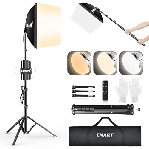 EMART Softbox Lighting Kit, 16"X16" Soft Box, 3000K-6000K 85W LED Bulbs with Remote, 65" Tripod, Professional Softbox Photography Lighting Kit for Studio Lights, Portrait, Video Recording(1PACK) - color: 3-Color 85W, size: 16"X16"-1 Pack