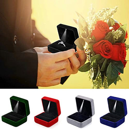 GBYAN Velvet Ring Box with LED Light Jewelry Display Gift Box for Proposal,Engagement, Wedding - color: Black