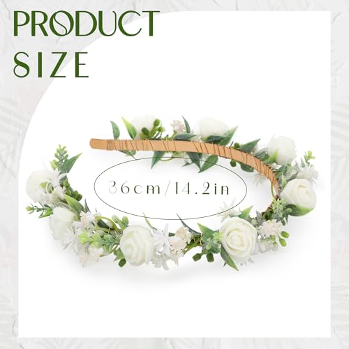 White Flower Crown Hairband - Rose Flower Headband for Women's Wedding, Party, Festival Decoration, Hair Styling Accessory - color: White