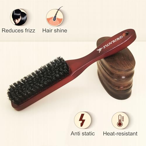 SUNBIRD Slick Back Hair Brush Boar Bristle - Smoothing Hair Brush For Women, Men Beard Styling, Soft & Medium Bristles, For Fine Hair Anti-Frizz, Sleek Polished Hairstyles