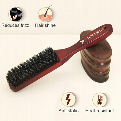 SUNBIRD Slick Back Hair Brush Boar Bristle - Smoothing Hair Brush For Women, Men Beard Styling, Soft & Medium Bristles, For Fine Hair Anti-Frizz, Sleek Polished Hairstyles