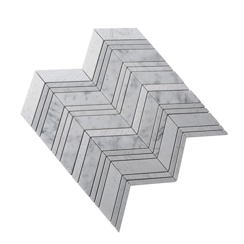 4 x 5 White and Gray Textured Chevron Marble Mosaic Sample Tile Having 1 sqft Coverage - color: White and Gray, size: Sample Swatch (4 x 5 in)