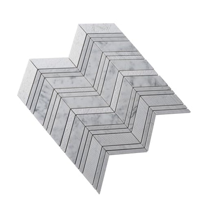4 x 5 White and Gray Textured Chevron Marble Mosaic Sample Tile Having 1 sqft Coverage - color: White and Gray, size: Sample Swatch (4 x 5 in)