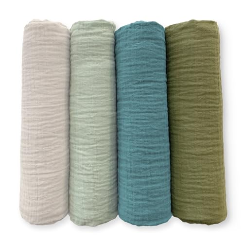 SwaddleDesigns Cotton Muslin Swaddle Blankets for Baby Boy & Baby Girl, Set of 4, Neutral Receiving Blankets for Newborn, Baby Registry & Gift, 46x46 inches, Oceana - color: Oceana