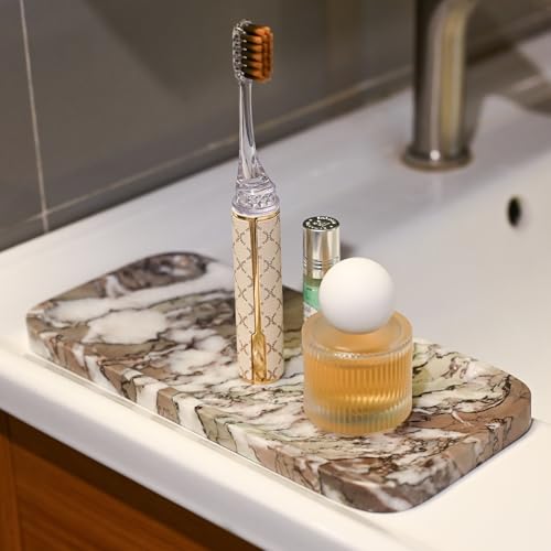 Marble Tray for Kitchen Counter,Stone Tray for Bathroom Countertop,Coffee Table,Vanity Decor Trays,Small Dresser Storage for Perfumes,Candles,Jewelry(Violet) - color: Violet
