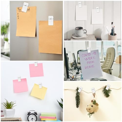 20 Pieces Self Adhesive Clips for Photo Sticky Clips for Wall Tapestry Wall Hanging Clips Sticky Spring Clips for Office Home Clear Plastic Sticky Clip for Poster Paper Self-Adhesive Clips for Hanging