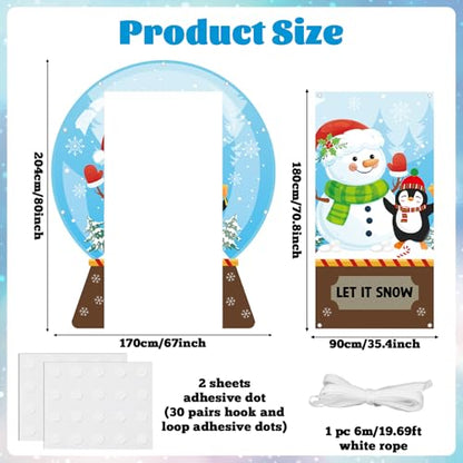Winter Snow Globe Porch Sign Banners Snowflake Ball Photography Backdrop Snowman Penguin Hanging Banners Backdrop Christmas Party Photo Props for Home Xmas Holiday Party Decors Supplies