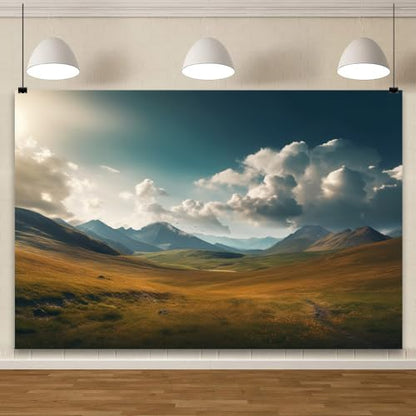 Nature Scenery Backdrop 10x8ft Prairie Mountains Sky Clouds Landscape Photography Background Party Banner Room Decorations Outdoor Travel Portraits Photoshoot Wallpaper Photo Studio Booth Props - size: 10ftx8ft