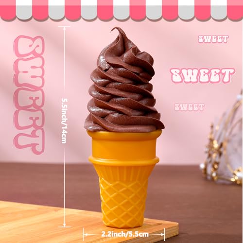 Seenelling 6 Pcs Simulated Ice Cream Artificial Lifelike Fake Ice Cream Cone Fake Food Model for Home Kitchen Cabinet Showcase Desk Shops Summer Display Photography Props Party Decoration