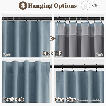 Guken Blue Linen 100% Blackout Curtains for Bedroom 84 Inches Long 2 Panels Set Back Tab Hook Belt Drapes Black Out Light Blocking Thermal Insulated Privacy Living Room Nursery Modern Farmhouse 52x84 - color: Blue, size: 52"W x 84"L (Pack of 2)