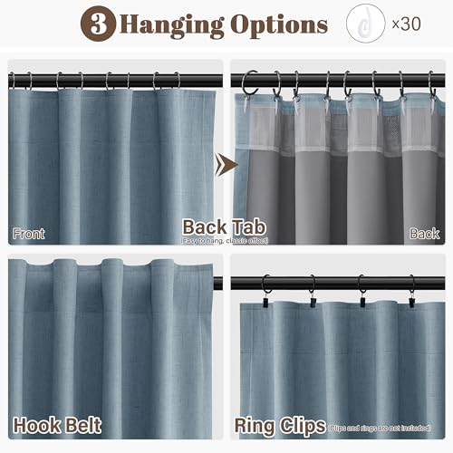 Guken Blue Linen 100% Blackout Curtains for Bedroom 84 Inches Long 2 Panels Set Back Tab Hook Belt Drapes Black Out Light Blocking Thermal Insulated Privacy Living Room Nursery Modern Farmhouse 52x84 - color: Blue, size: 52"W x 84"L (Pack of 2)