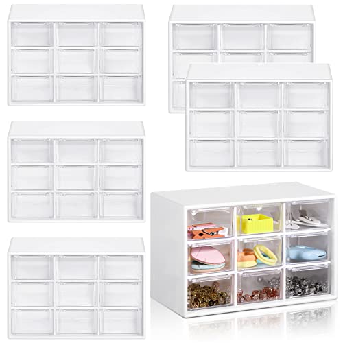 Amyhill 6 Pcs Mini Drawer Organizer Small Organizer with 9 Drawers Plastic Desktop Craft Storage Box for Office Home Room Jewelry Cosmetics Collection(White) - color: White