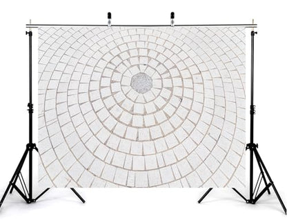 9x6ft Circular Paved Tile Backdrop with Geometric Design and Neutral Tone Photography Background for Outdoor Event and Wedding Decorations Banner Photo Booth Props - size: 9x6ft