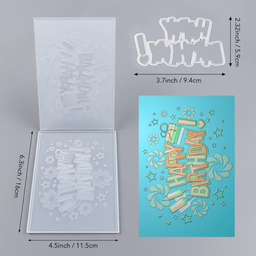 BAOFALI3D Embossing Folder and Metal Die Set for Card Making,Happy BirthdayTexture Embossing Template Paper Card Embossing Stencil for DIY Birthday Scrapbooking Photo Album Card Paper Craft Decoration - color: Happy Birthday