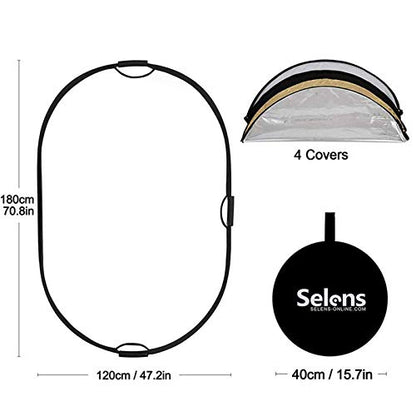 Selens 5-in-1 Oval Reflector with Handle for Photography Photo Studio Lighting & Outdoor Lighting (48 x 72 Inch) - size: 48 x 72 Inch Oval Reflector