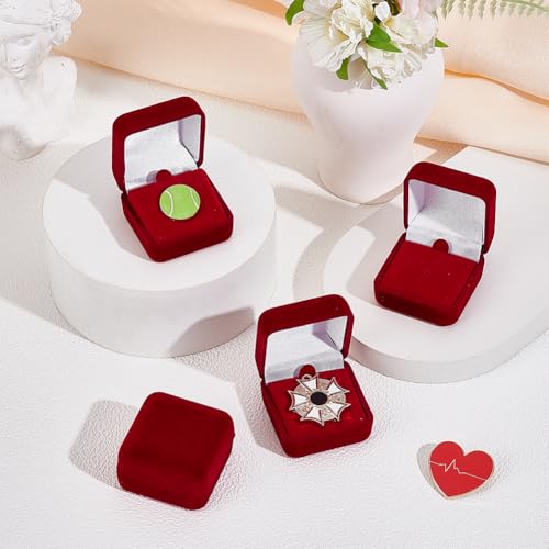 PH PandaHall 6pcs Velvet Badge Display Box, Red Jewelry Lapel Pin Gift Box Coin Presentation Display Boxs Badge Storage Display Case for Brooch Christmas Medal Collection, 1.67 x 1.67 x 1.08 Inch - color: Dark Red