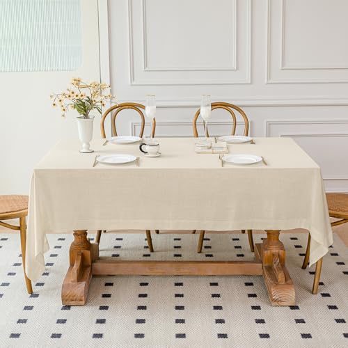 Linen World Linen Tablecloth 132x90 Inch, Rectangular Tablecloth Luxury Texture & Linen Look – Soft, Cool & Breathable Linen Blend Tablecloth for Dining, Kitchen, Outdoor, Easter-Sand Beige - color: Sand Beige, size: 132" x 90" (Rectangular)