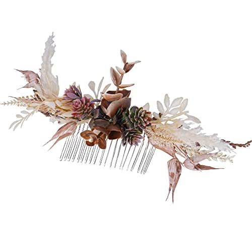 Wedding Flower Comb - Handmade Floral Hair Comb Bohemian Hair Combs for Women Girls Bride Bridesmaid Bachelorette Party Bridal Shower Maternity Shoot - color: Brown