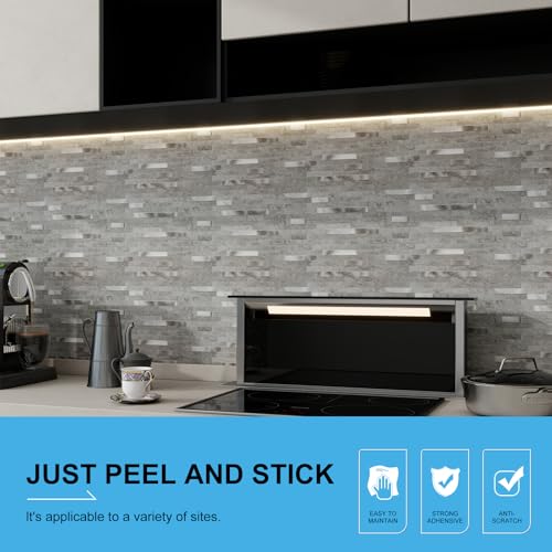 Peel and Stick Backsplash Tiles for Kitchen, 10 Sheets Grey Slate Marble PVC Wall Tile, Self Adhesive Waterproof Heat Resistant Stick On Backsplash for Bathroom, RV, Laundry Room, 9.2 Sq Ft - color: Grey Slate