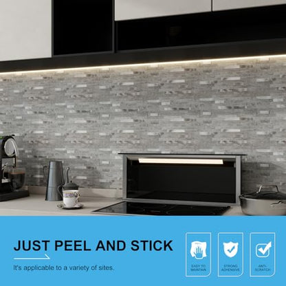 Peel and Stick Backsplash Tiles for Kitchen, 10 Sheets Grey Slate Marble PVC Wall Tile, Self Adhesive Waterproof Heat Resistant Stick On Backsplash for Bathroom, RV, Laundry Room, 9.2 Sq Ft - color: Grey Slate