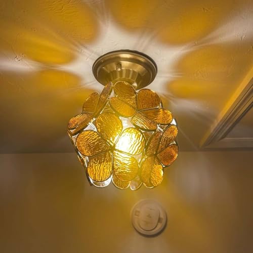 Bieye L10899 Flower Petals Tiffany Style Stained Glass Close to Ceiling Light for Home Decor (Textured Amber, 8" Cherry Blossom) - color: Textured Amber, size: 8" Cherry Blossom