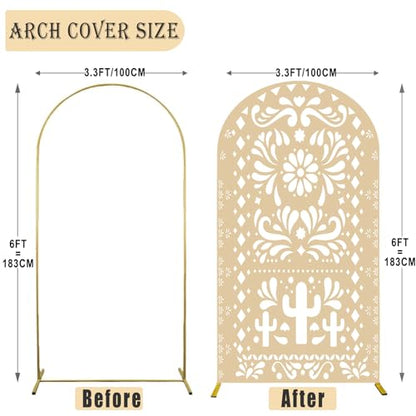 Sensfun Mexican Arch Backdrop Cover Wedding Baby Shower Photo Background Decor,2-Sided Round Top Chiara Backdrop Arch Covers for Mexican Talavera Birthday Bridal Shower Fiesta Party Decoration 3.3x6ft - size: 3.3x6ft (100x183cm)