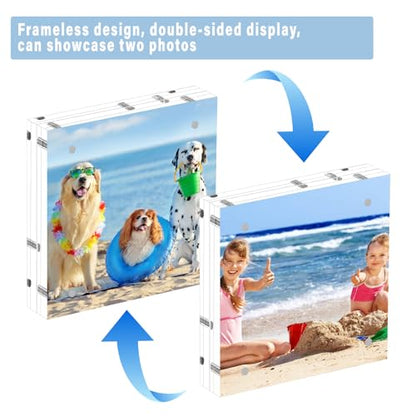 HELPLEX Acrylic Frame, 5 Pack 5x5 Acrylic Picture Frames, 20mm Thicker Frameless Clear Double Sided Magnetic Frame, Free Standing Desktop Display - size: 5x5(5 PACK)