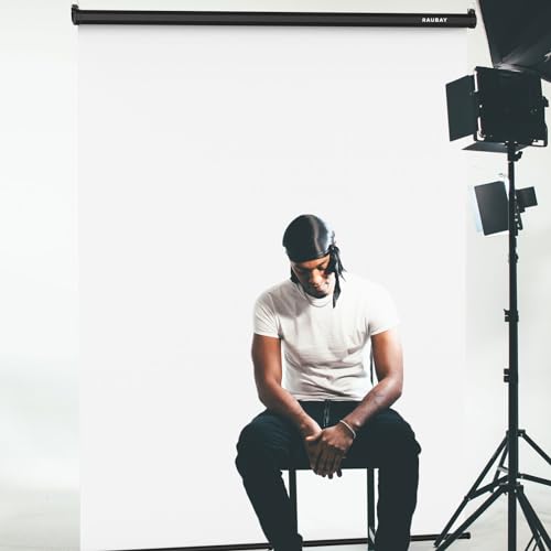 RAUBAY Retractable Pull Down White Screen Backdrop - 59.8" x 86.6" Collapsible Wall-Mount Background for Professional Video Production, Photography, TikTok and Video Conferencing - color: White, size: Standard(59.8 x 86.6in)