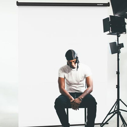 RAUBAY Retractable Pull Down White Screen Backdrop - 59.8" x 86.6" Collapsible Wall-Mount Background for Professional Video Production, Photography, TikTok and Video Conferencing - color: White, size: Standard(59.8 x 86.6in)