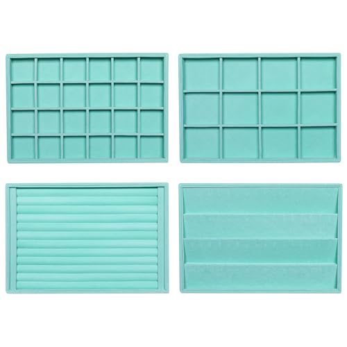 Frebeauty Stackable Velvet Jewelry Organizer Trays for Drawers Inserts Jewelry Storage Tray Display Case, Stud Earrings Bracelets Necklace Rings Accessories Trays for Women(Set of 4)(Turquoise) - color: Turquoise, size: Set 4