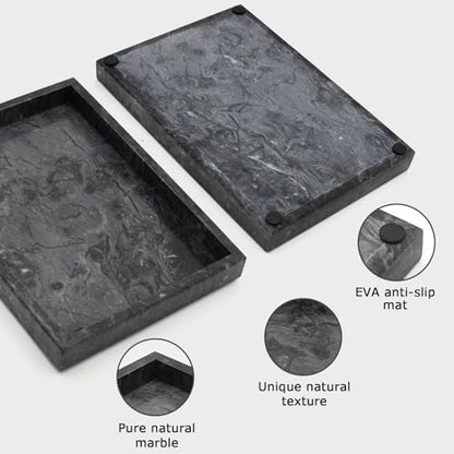 Marble Bathroom Tray,Pure Natural Vanity Tray,Marble Trays for Kitchen Counter Non-Ceramic/Non-Resin,Stone Tray 12 x 8 inch (Black) ﻿ - color: Black