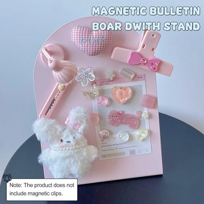 2 Pack Desk Magnetic Bulletin Board Metal Tabletop Memo Souvenir/Photos Display Board Magnet Display Stand for Home School Kitchen Office (2, Pink, ARC) - color: Pink, size: ARC