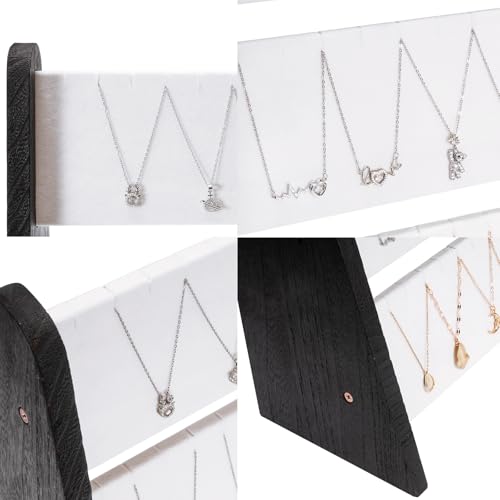 Necklace Holder 3 Tier Wood Necklace Organizer Stand with White Velvet, Necklace Display Stand for Selling, Chain Necklace Holder Rack for Show, 72 Necklaces Bracelets - style: Black Side Panels-White